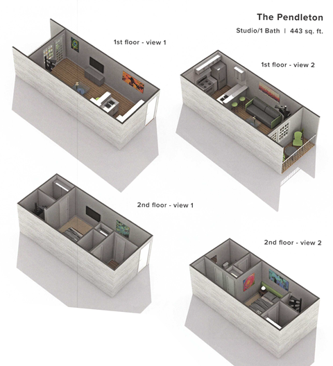 Floor plan for studio, 1 bath, 443 sqft